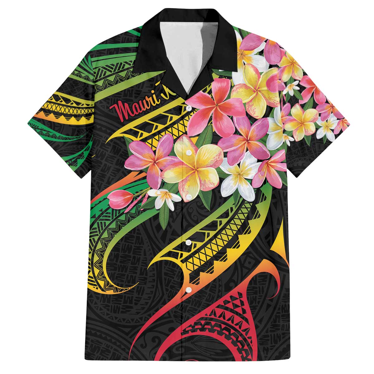 Kiribati Red Jasmine Mango Family Matching Off The Shoulder Long Sleeve Dress and Hawaiian Shirt Reggae Polynesian Art Vibe LT9 Dad's Shirt - Short Sleeve Reggae - Polynesian Pride