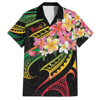Kiribati Red Jasmine Mango Family Matching Off The Shoulder Long Sleeve Dress and Hawaiian Shirt Reggae Polynesian Art Vibe LT9 Dad's Shirt - Short Sleeve Reggae - Polynesian Pride
