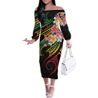 Kiribati Red Jasmine Mango Family Matching Off The Shoulder Long Sleeve Dress and Hawaiian Shirt Reggae Polynesian Art Vibe LT9 Mom's Dress Reggae - Polynesian Pride