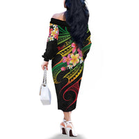 Kiribati Red Jasmine Mango Family Matching Off The Shoulder Long Sleeve Dress and Hawaiian Shirt Reggae Polynesian Art Vibe LT9 - Polynesian Pride