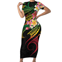 Kiribati Red Jasmine Mango Family Matching Short Sleeve Bodycon Dress and Hawaiian Shirt Reggae Polynesian Art Vibe LT9 Mom's Dress Reggae - Polynesian Pride