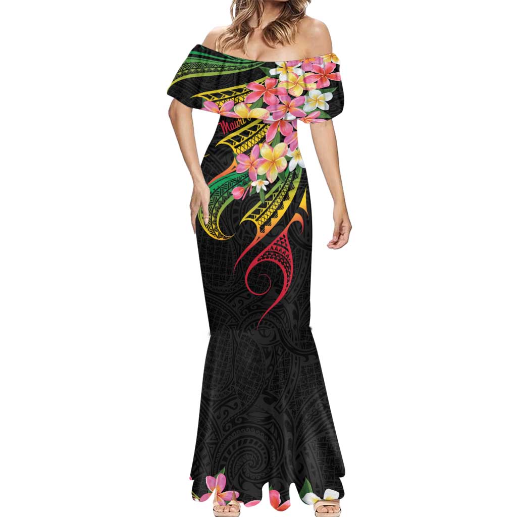 Kiribati Red Jasmine Mango Mermaid Dress Reggae Polynesian Art Vibe LT9 - Polynesian Pride