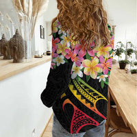 Kiribati Red Jasmine Mango Women Casual Shirt Reggae Polynesian Art Vibe LT9 - Polynesian Pride