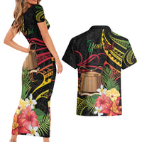 Personalised Tokelau Tropical Flowers Couples Matching Short Sleeve Bodycon Dress and Hawaiian Shirt Reggae Polynesian Art Vibe LT9 - Polynesian Pride