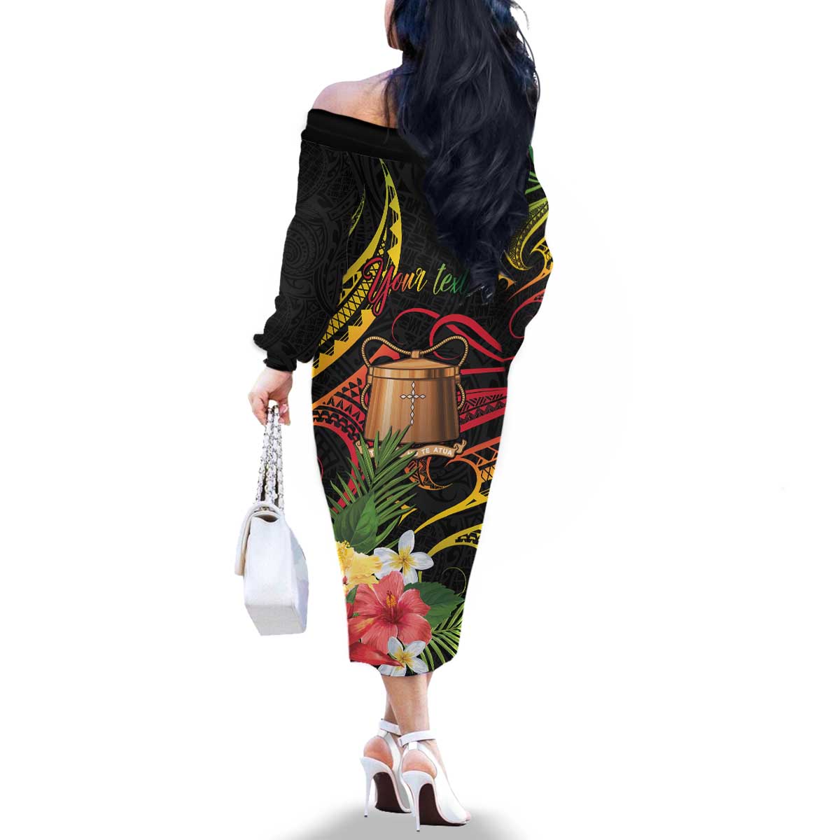 Personalised Tokelau Tropical Flowers Family Matching Off The Shoulder Long Sleeve Dress and Hawaiian Shirt Reggae Polynesian Art Vibe LT9 - Polynesian Pride