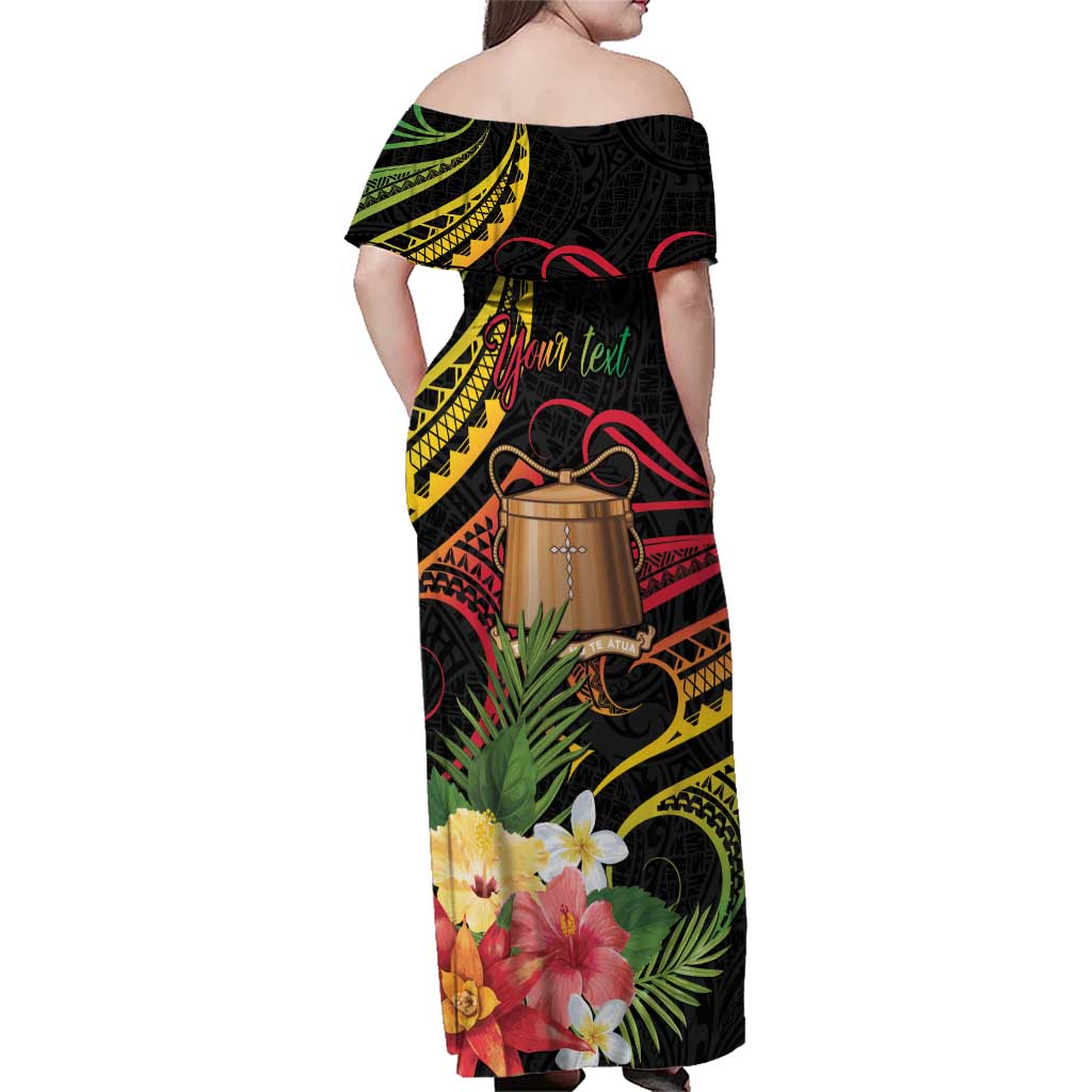 Personalised Tokelau Tropical Flowers Family Matching Off Shoulder Maxi Dress and Hawaiian Shirt Reggae Polynesian Art Vibe