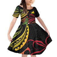 Personalised Tokelau Tropical Flowers Family Matching Off Shoulder Short Dress and Hawaiian Shirt Reggae Polynesian Art Vibe LT9 Daughter's Dress Reggae - Polynesian Pride