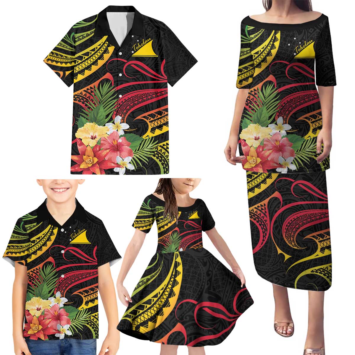 Personalised Tokelau Tropical Flowers Family Matching Puletasi and Hawaiian Shirt Reggae Polynesian Art Vibe LT9 - Polynesian Pride