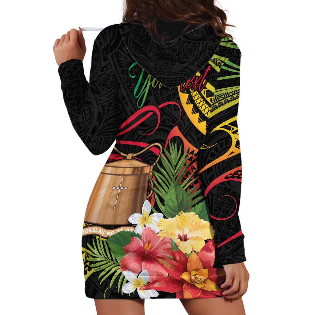 Personalised Tokelau Tropical Flowers Hoodie Dress Reggae Polynesian Art Vibe