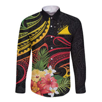 Personalised Tokelau Tropical Flowers Long Sleeve Button Shirt Reggae Polynesian Art Vibe LT9 Unisex Reggae - Polynesian Pride