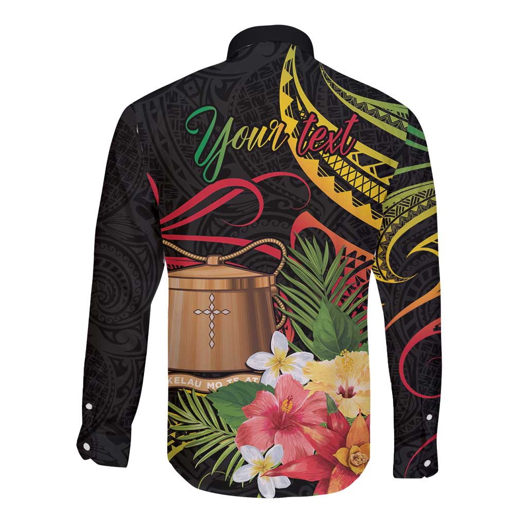 Personalised Tokelau Tropical Flowers Long Sleeve Button Shirt Reggae Polynesian Art Vibe LT9 - Polynesian Pride