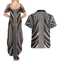 Brown Tongan Polynesian Tribal Couples Matching Summer Maxi Dress and Hawaiian Shirt - Polynesian Pride