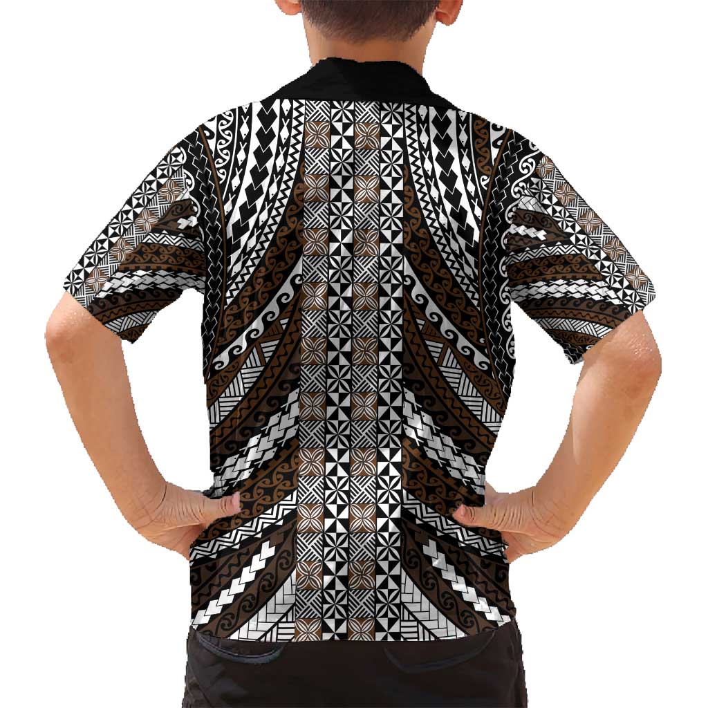 Brown Tongan Polynesian Tribal Family Matching Long Sleeve Bodycon Dress and Hawaiian Shirt LT9 - Polynesian Pride