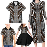 Brown Tongan Polynesian Tribal Family Matching Long Sleeve Bodycon Dress and Hawaiian Shirt LT9 - Polynesian Pride