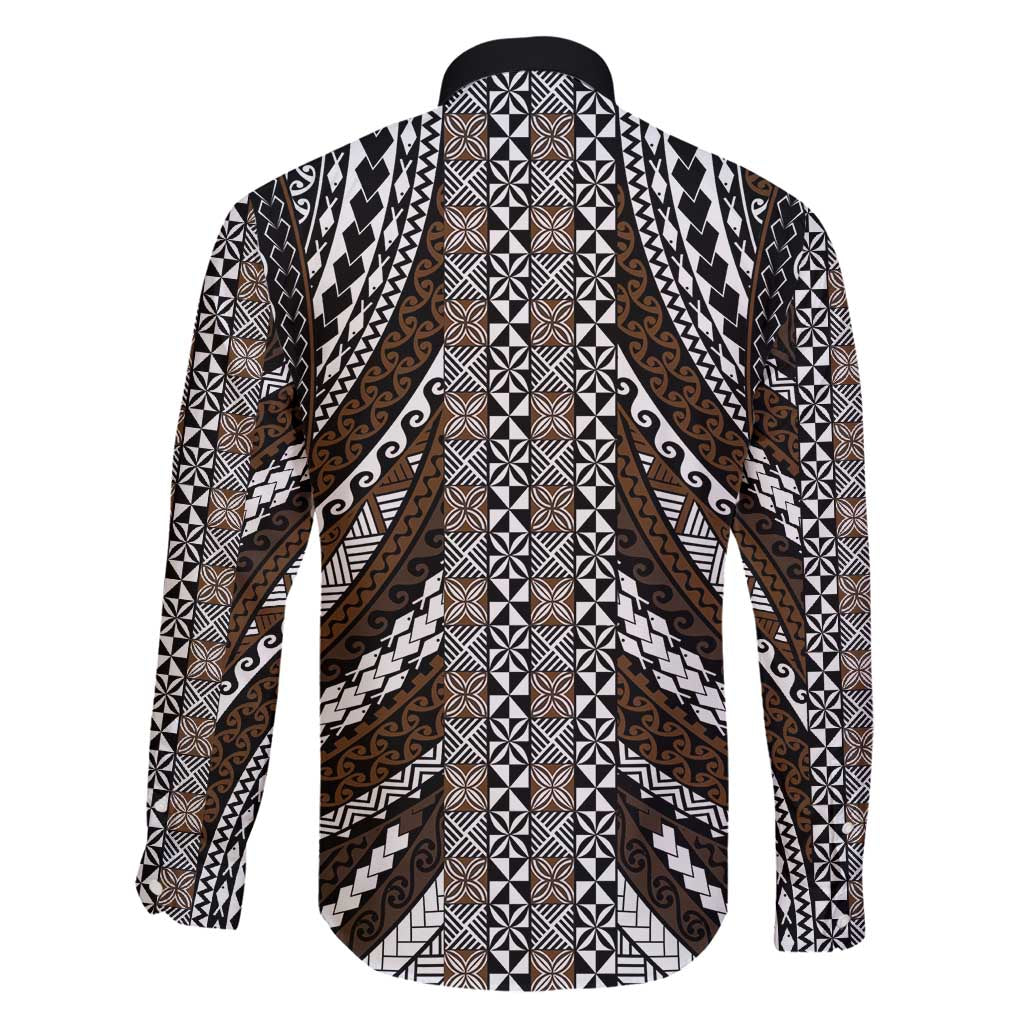 Brown Tongan Polynesian Tribal Family Matching Long Sleeve Bodycon Dress and Hawaiian Shirt LT9 - Polynesian Pride