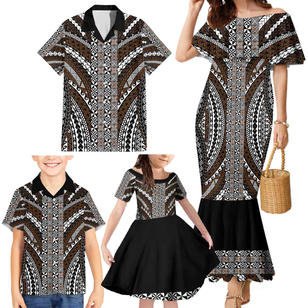 Brown Tongan Polynesian Tribal Family Matching Mermaid Dress and Hawaiian Shirt LT9 - Polynesian Pride
