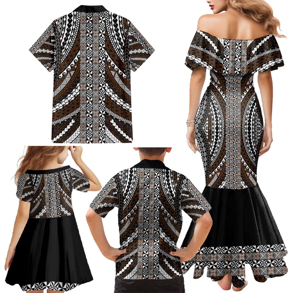 Brown Tongan Polynesian Tribal Family Matching Mermaid Dress and Hawaiian Shirt LT9 - Polynesian Pride