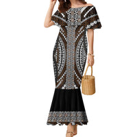Brown Tongan Polynesian Tribal Family Matching Mermaid Dress and Hawaiian Shirt LT9 Mom's Dress Brown - Polynesian Pride