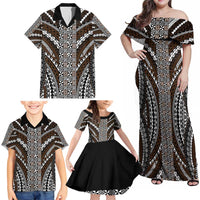 Brown Tongan Polynesian Tribal Family Matching Off Shoulder Maxi Dress and Hawaiian Shirt LT9 - Polynesian Pride