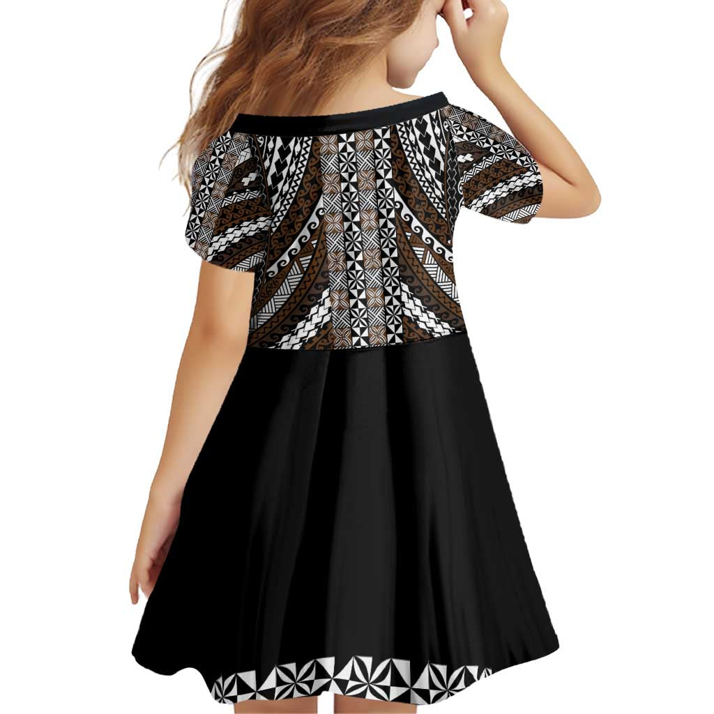 Brown Tongan Polynesian Tribal Family Matching Off Shoulder Short Dress and Hawaiian Shirt LT9 - Polynesian Pride