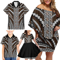 Brown Tongan Polynesian Tribal Family Matching Off Shoulder Short Dress and Hawaiian Shirt LT9 - Polynesian Pride