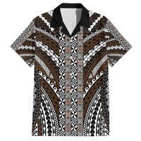 Brown Tongan Polynesian Tribal Family Matching Off Shoulder Short Dress and Hawaiian Shirt LT9 Dad's Shirt - Short Sleeve Brown - Polynesian Pride