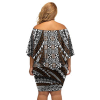 Brown Tongan Polynesian Tribal Family Matching Off Shoulder Short Dress and Hawaiian Shirt LT9 - Polynesian Pride