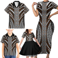 Brown Tongan Polynesian Tribal Family Matching Short Sleeve Bodycon Dress and Hawaiian Shirt LT9 - Polynesian Pride