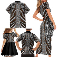 Brown Tongan Polynesian Tribal Family Matching Short Sleeve Bodycon Dress and Hawaiian Shirt LT9 - Polynesian Pride
