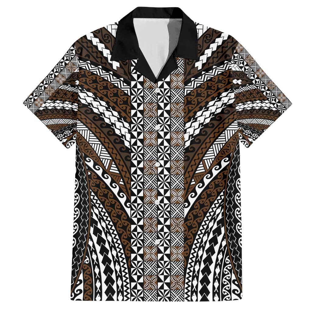 Brown Tongan Polynesian Tribal Family Matching Short Sleeve Bodycon Dress and Hawaiian Shirt LT9 Dad's Shirt - Short Sleeve Brown - Polynesian Pride
