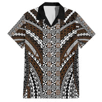 Brown Tongan Polynesian Tribal Family Matching Short Sleeve Bodycon Dress and Hawaiian Shirt LT9 Dad's Shirt - Short Sleeve Brown - Polynesian Pride