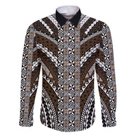Brown Tongan Polynesian Tribal Family Matching Short Sleeve Bodycon Dress and Hawaiian Shirt LT9 Dad's Shirt - Long Sleeve Brown - Polynesian Pride