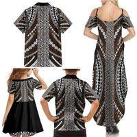 Brown Tongan Polynesian Tribal Family Matching Summer Maxi Dress and Hawaiian Shirt LT9 - Polynesian Pride