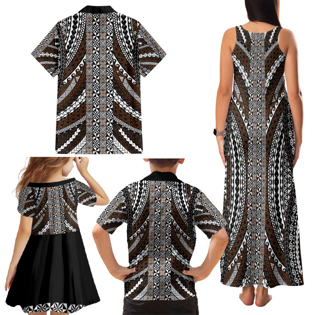 Brown Tongan Polynesian Tribal Family Matching Tank Maxi Dress and Hawaiian Shirt LT9 - Polynesian Pride