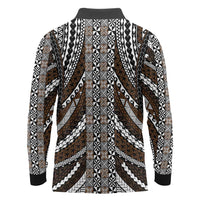 Brown Tongan Polynesian Tribal Long Sleeve Polo Shirt - Polynesian Pride