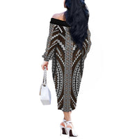 Brown Tongan Polynesian Tribal Off The Shoulder Long Sleeve Dress LT9 - Polynesian Pride