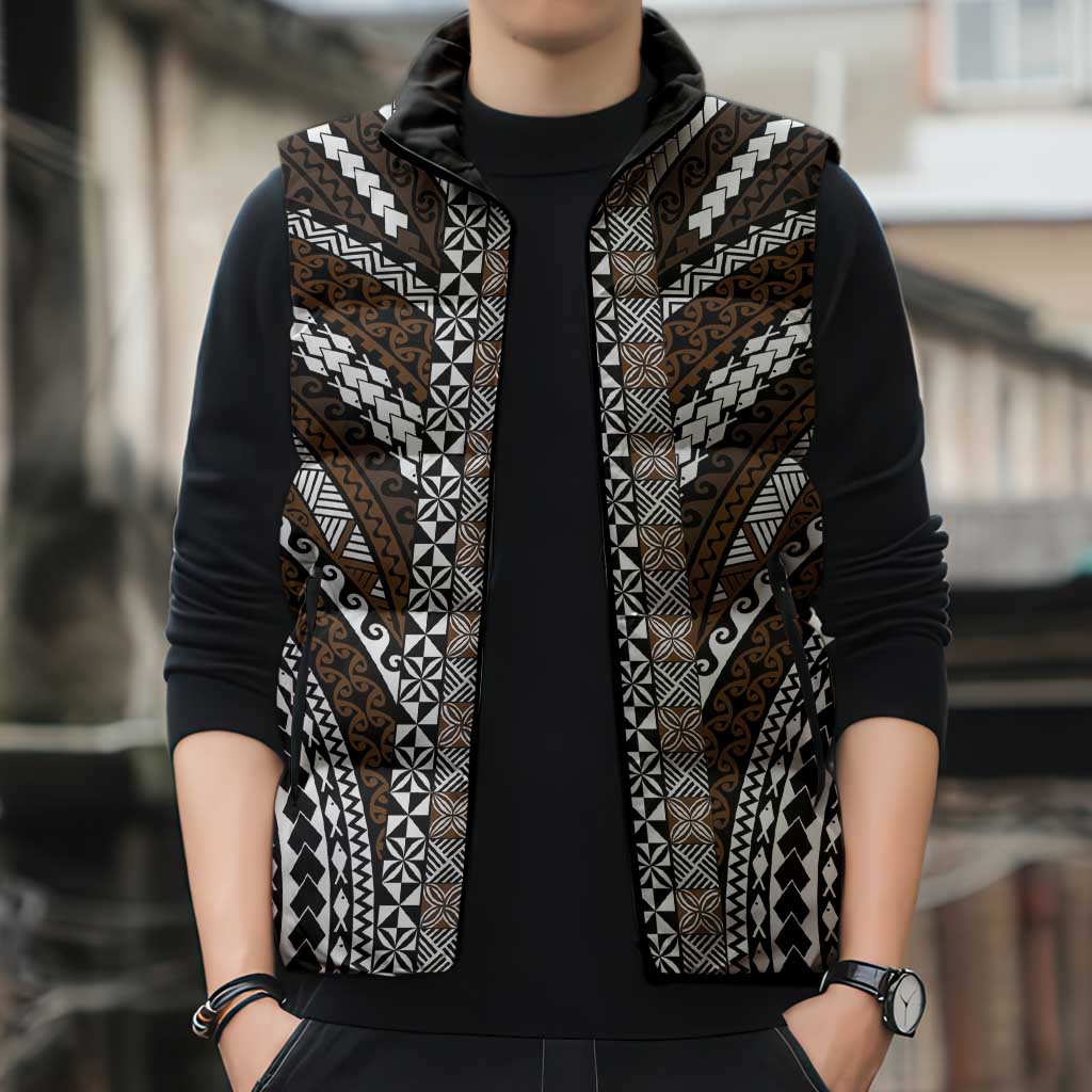 Brown Tongan Polynesian Tribal Sleeveless Puffer Jacket - Polynesian Pride