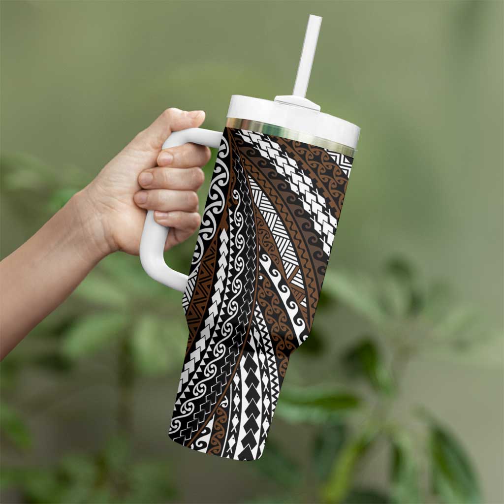 Brown Tongan Polynesian Tribal Tumbler With Handle - Polynesian Pride