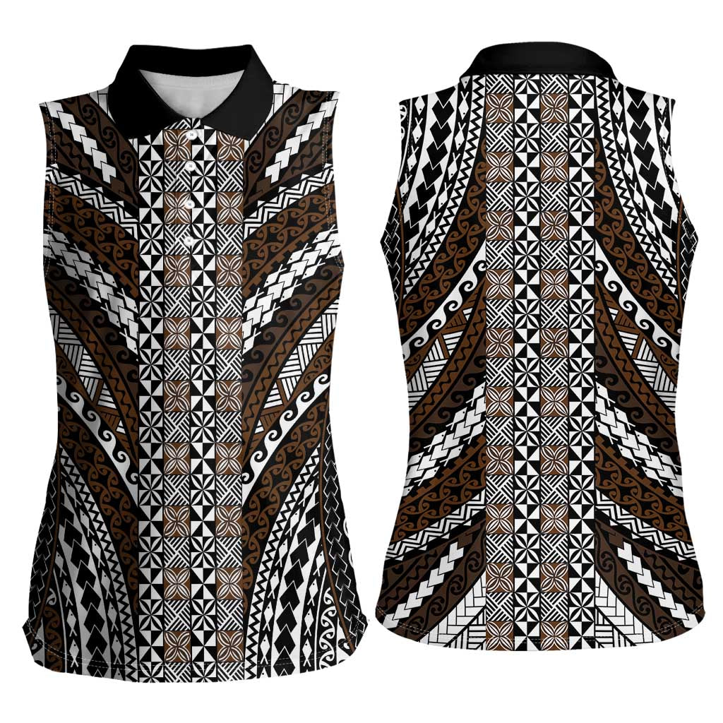 Brown Tongan Polynesian Tribal Women Sleeveless Polo Shirt - Polynesian Pride