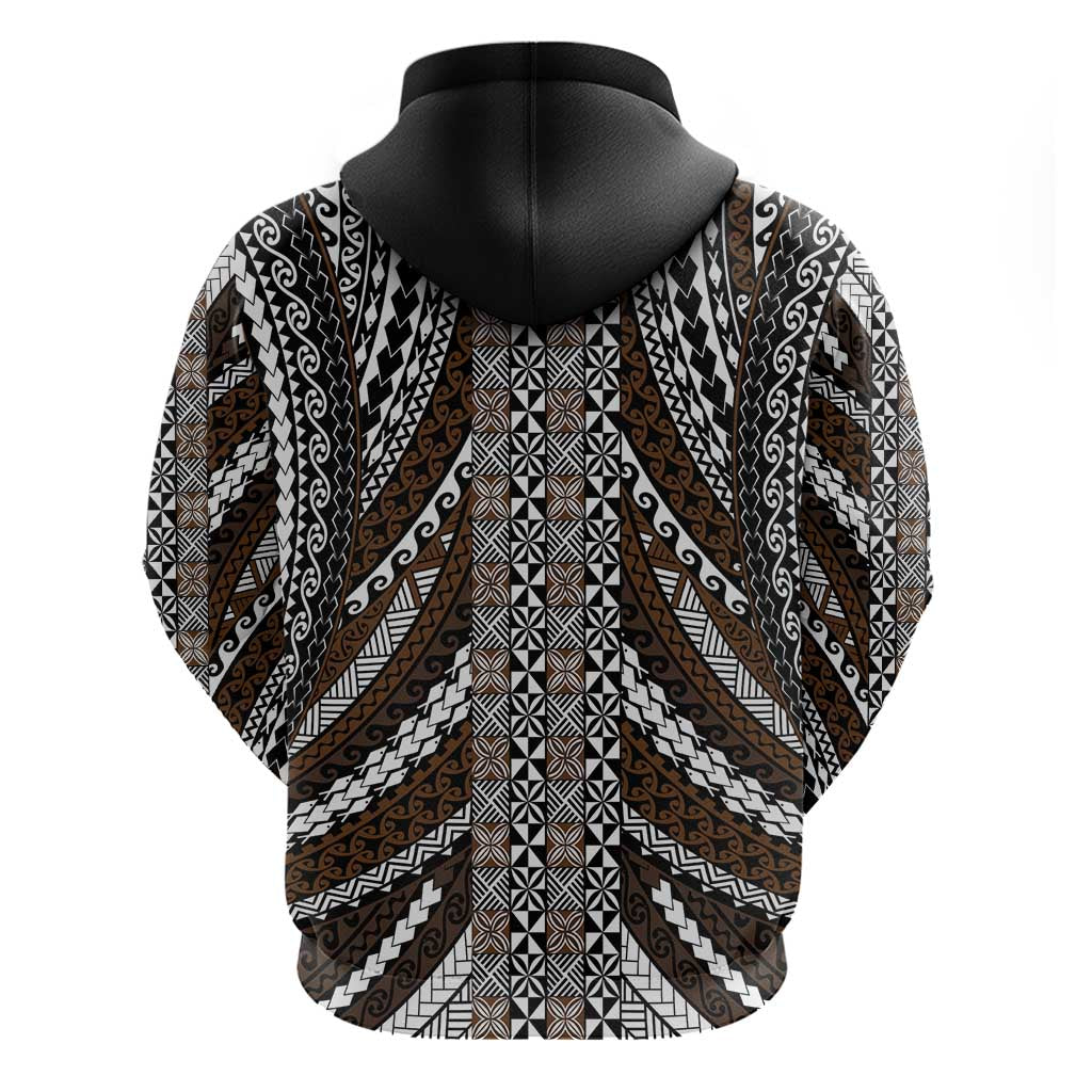Brown Tongan Polynesian Tribal Zip Hoodie - Polynesian Pride