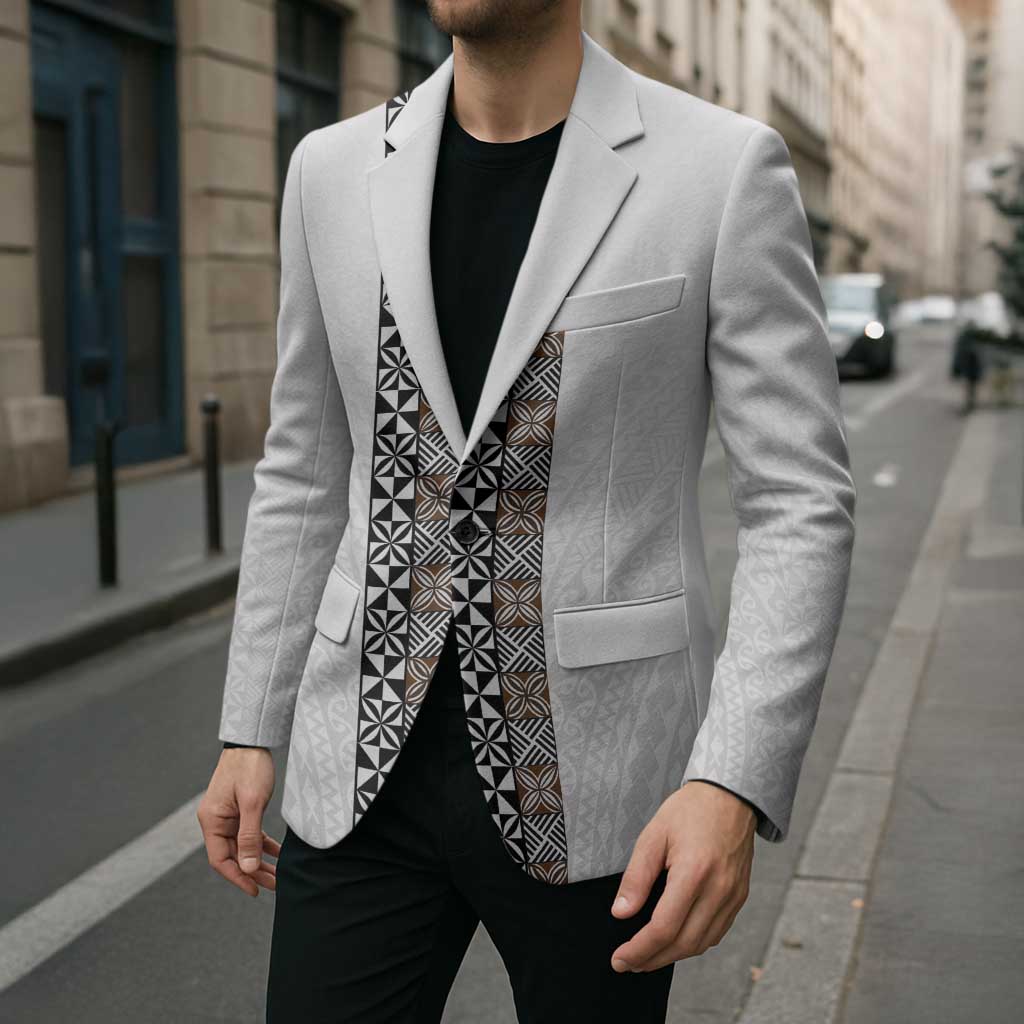 Light Gray Tongan Polynesian Tribal Blazer - Polynesian Pride