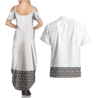 Light Gray Tongan Polynesian Tribal Couples Matching Summer Maxi Dress and Hawaiian Shirt - Polynesian Pride
