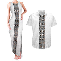 Light Gray Tongan Polynesian Tribal Couples Matching Tank Maxi Dress and Hawaiian Shirt - Polynesian Pride