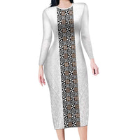 Light Gray Tongan Polynesian Tribal Family Matching Long Sleeve Bodycon Dress and Hawaiian Shirt LT9 Mom's Dress White - Polynesian Pride