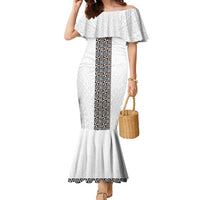 Light Gray Tongan Polynesian Tribal Family Matching Mermaid Dress and Hawaiian Shirt LT9 Mom's Dress White - Polynesian Pride