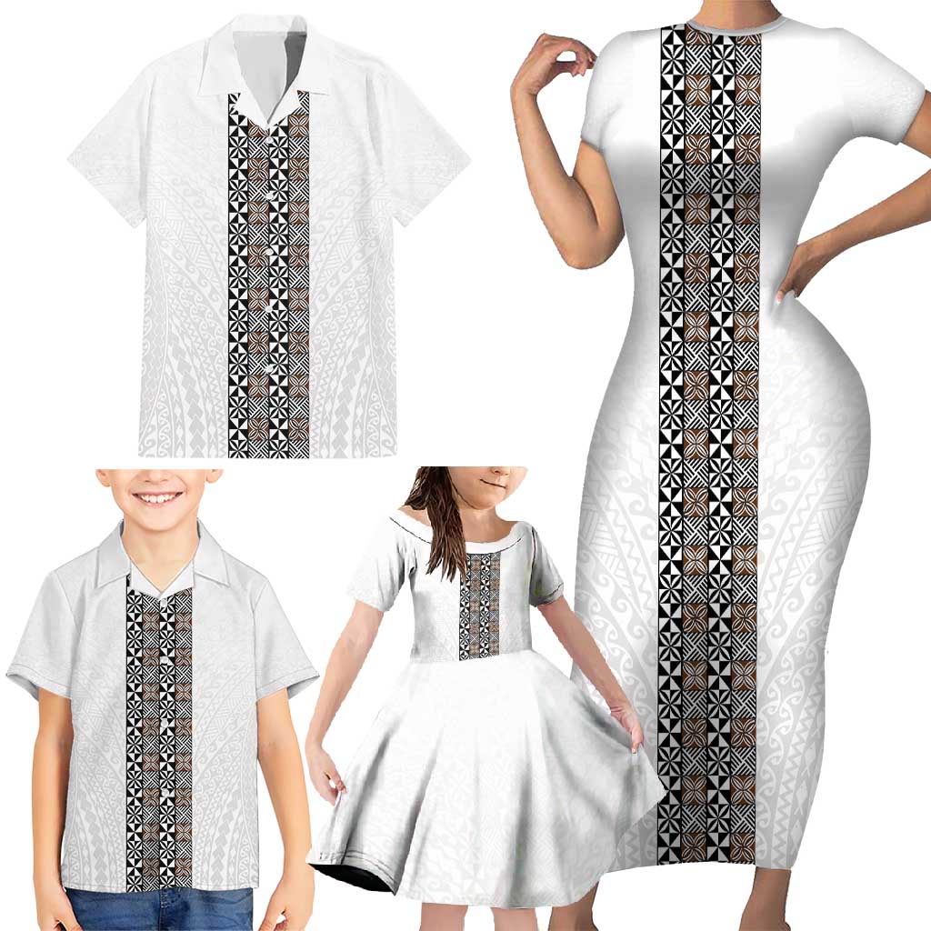 Light Gray Tongan Polynesian Tribal Family Matching Short Sleeve Bodycon Dress and Hawaiian Shirt LT9 - Polynesian Pride