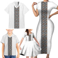Light Gray Tongan Polynesian Tribal Family Matching Short Sleeve Bodycon Dress and Hawaiian Shirt LT9 - Polynesian Pride