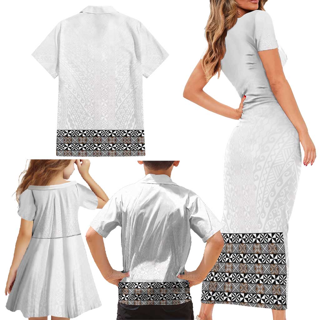 Light Gray Tongan Polynesian Tribal Family Matching Short Sleeve Bodycon Dress and Hawaiian Shirt LT9 - Polynesian Pride
