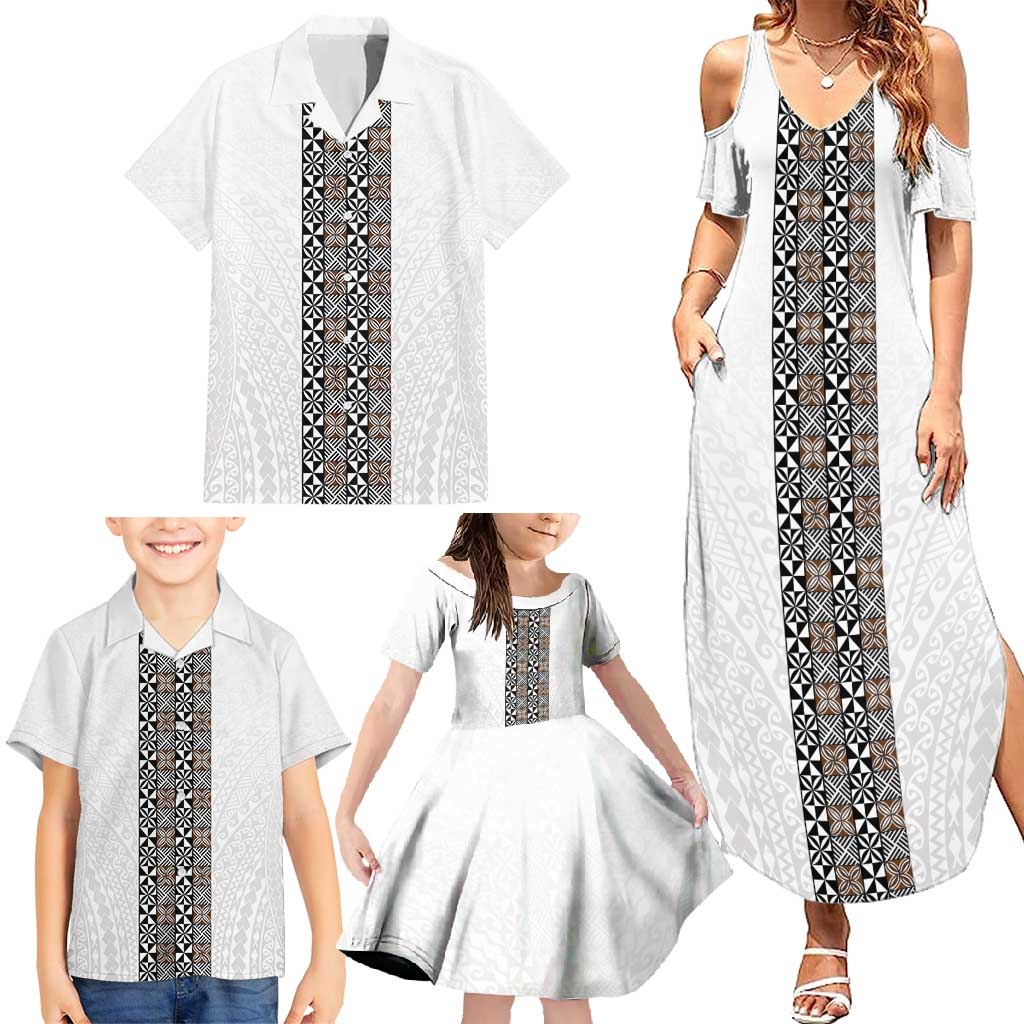 Light Gray Tongan Polynesian Tribal Family Matching Summer Maxi Dress and Hawaiian Shirt - Polynesian Pride