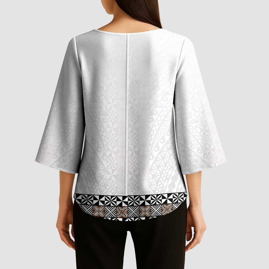 Light Gray Tongan Polynesian Tribal Kimono Sleeve Blouse - Polynesian Pride